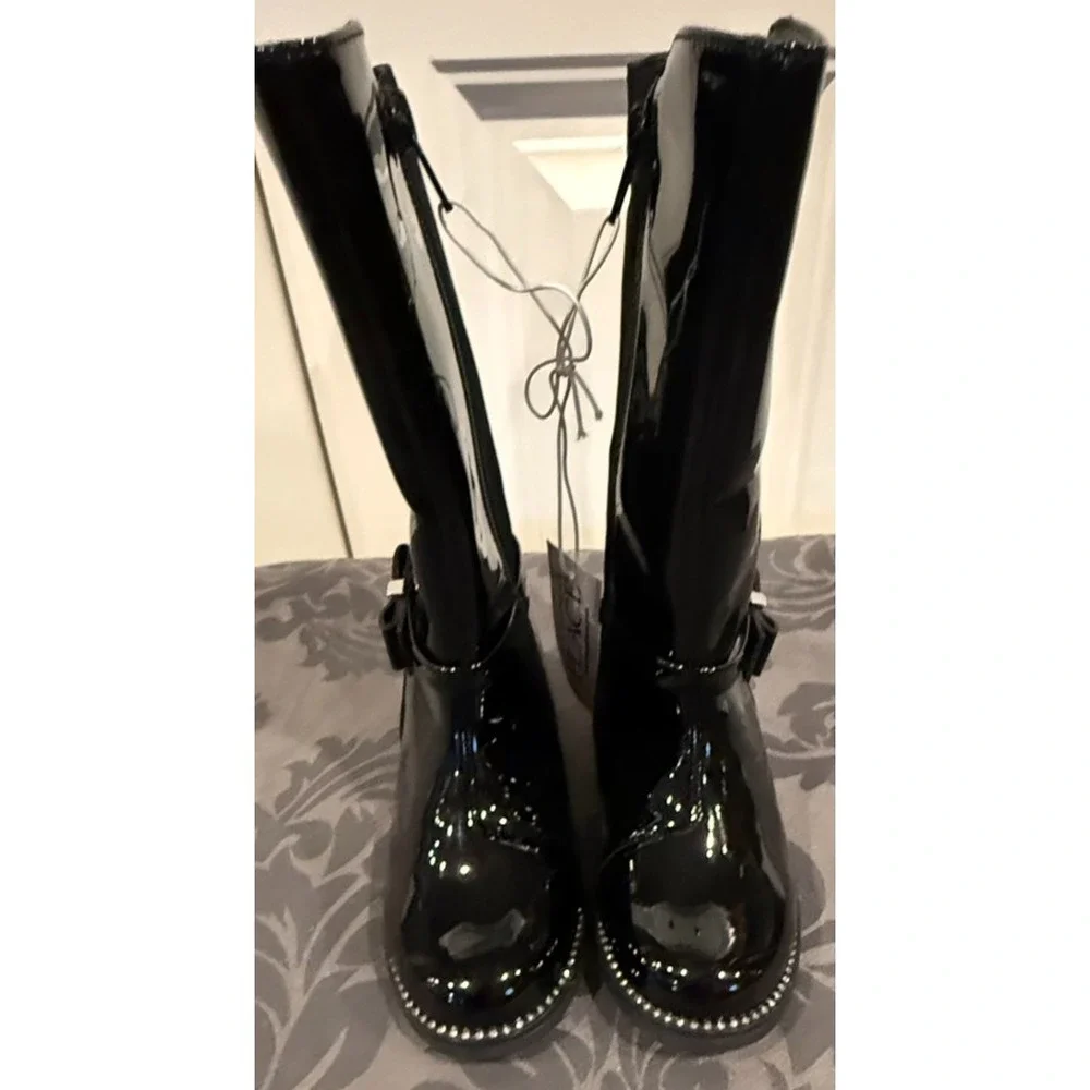 The Children's Place Girls Black Patent Knee High Boots Size 9 Toddler Tall Dres
